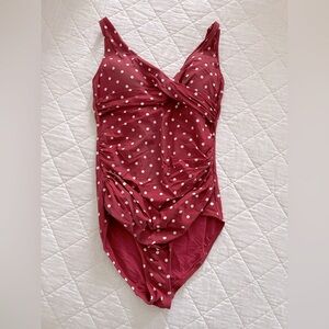 NipTuck Dark Red and White Polka Dot One-piece Swimsuit US women’s size 6